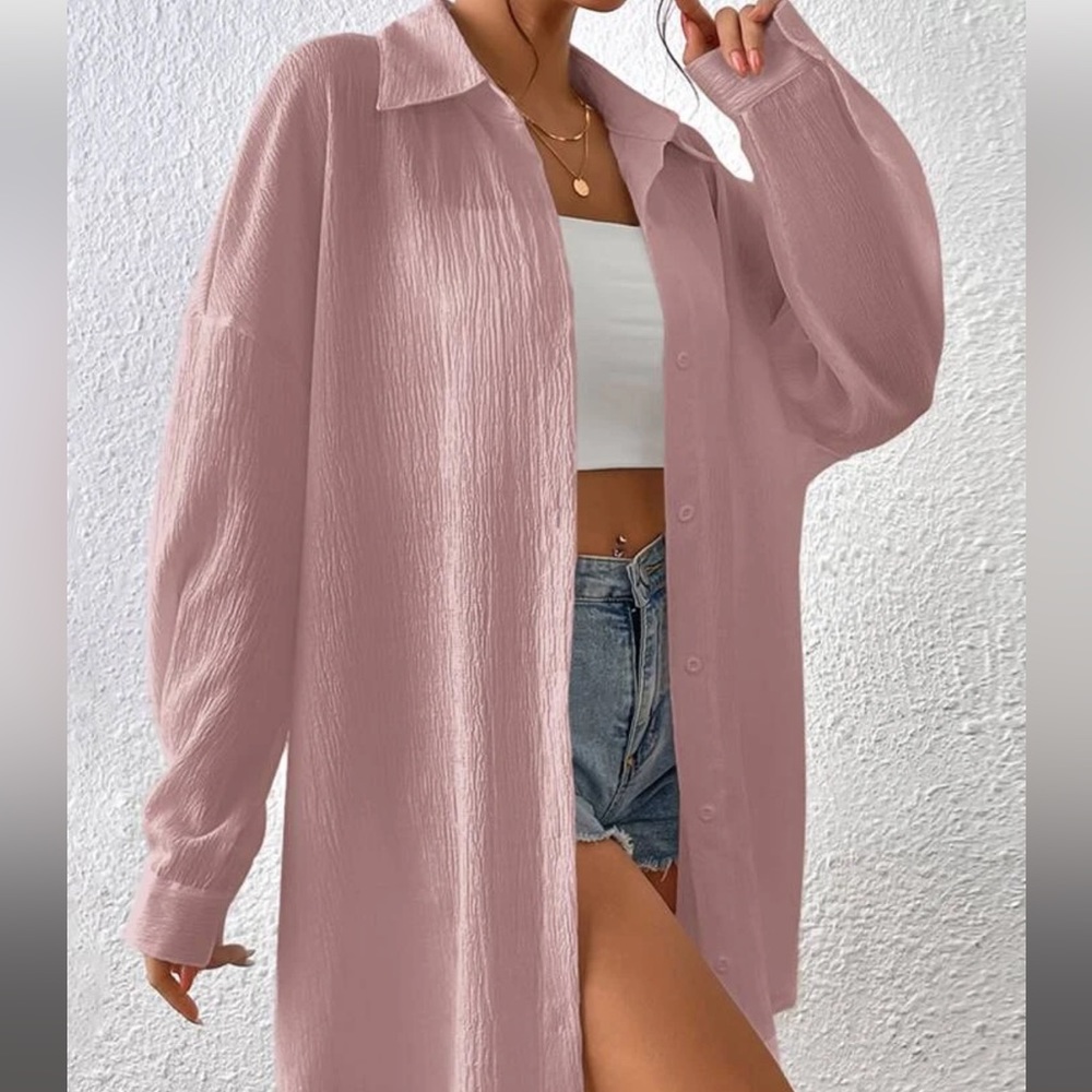 Pink Drop Shoulder Button Up